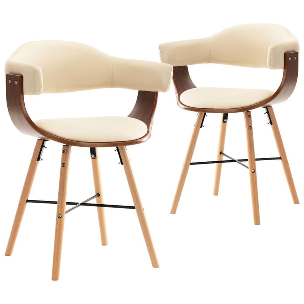 Vidaxl Jedálenské stoličky 2 ks, krémové, umelá koža a ohýbané drevo